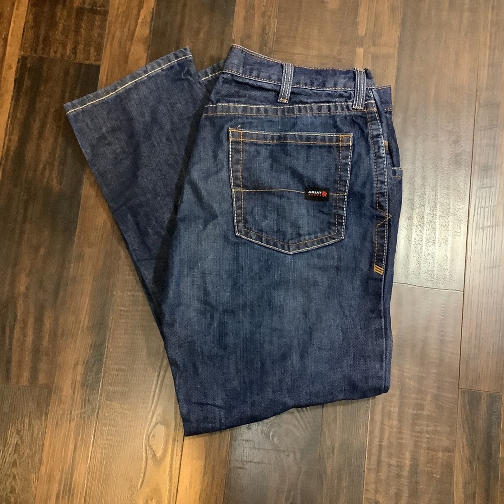 Ariat FR M4 Low Rise Boot Cut Work Jeans Mens 38x30 Blue Flame Resistant Denim